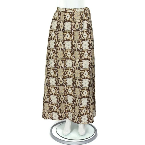 Nelly de Grab Vintage 70s Embroidered Aztec Maxi Skirt Brown Ivory XS/S - 166 - Picture 4 of 5